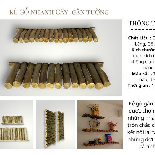 Kệ Gỗ Treo Tường Nhánh Cây