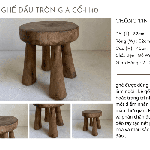 Ghế Đẩu Tròn Giả Cổ-H40